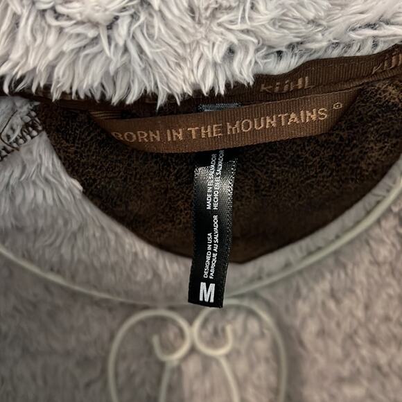 Kuhl flight jacket Stone women’s size medium off white pile fleece brown leather - Picture 2 of 8